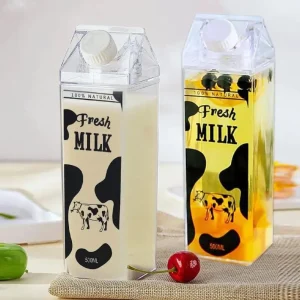 Botella para leche o Jugo Acrilico cuadrada sellada