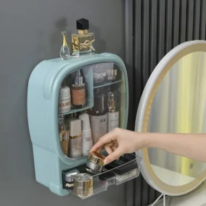 Caja almacenamiento cosméticos organizador para baño Organizador de Maquillaje Caja de almacenamiento cosmético montado en la pared