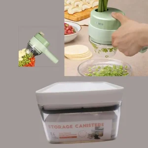 Combo Cortador de Verduras recargable de mano y Contenedor de alimentos acrílico con control de temperatura de 0.4 L