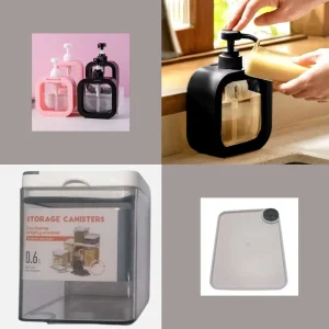 Combo Dispensador de jabon de encimera de gran capacidad y Contenedor de alimentos acrílico con tapa con control de temperatura de 0.6 L