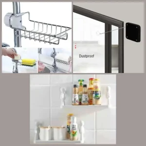 Combo Soporte escurridor ajustable de lavadero Extensible Cerrador de puertas automático y Repisa Organizador Multi función modelo buddy