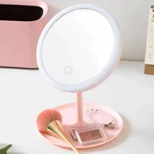 Espejo led circular recargable porta joyas