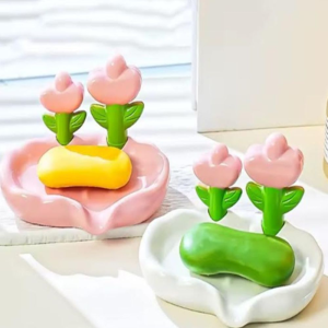 Jabonera flowers Duradera con Drenaje Automático