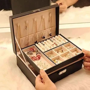 Joyero dos niveles Caja organizador y almacenamiento de joyería organizador de joyas de viaje