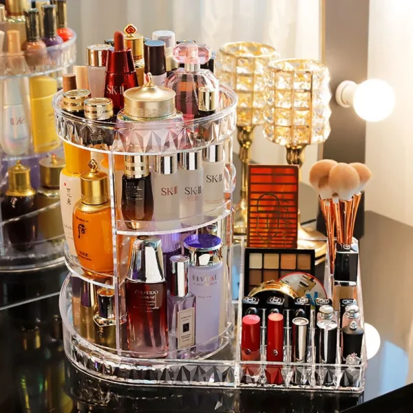 Organizador acrílico 2 en 1 Organizador de maquillaje giratorio 4 Organizador acrílico 2 en 1 Organizador de maquillaje giratorio - Imagen 4