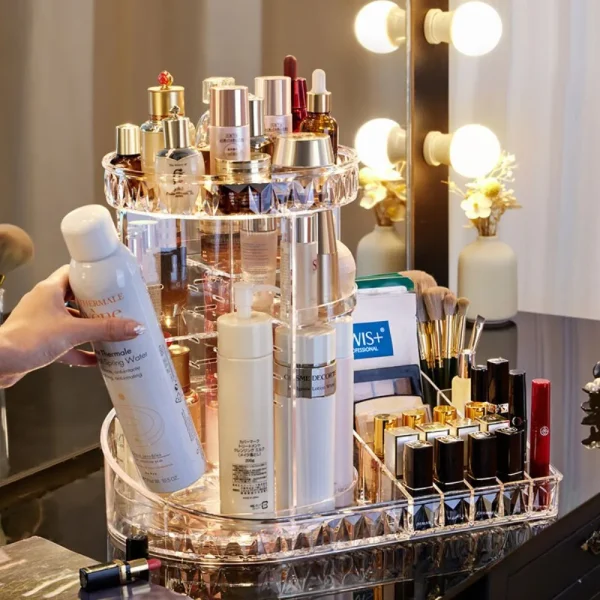 Organizador acrílico 2 en 1 Organizador de maquillaje giratorio 1 Organizador acrílico 2 en 1 Organizador de maquillaje giratorio