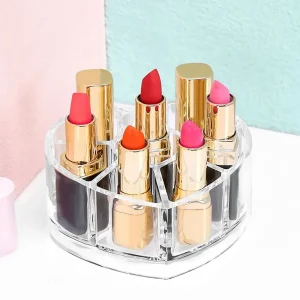 Organizador acrílico de labiales en forma de corazón organizador de 6 compartimientos