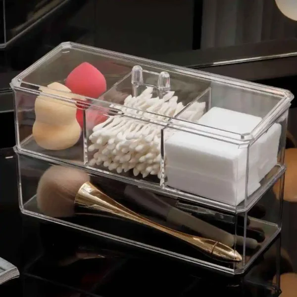Organizador acrílico de maquillaje de dos niveles con tapa - Imagen 2