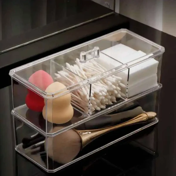 Organizador acrílico de maquillaje de dos niveles con tapa - Imagen 4