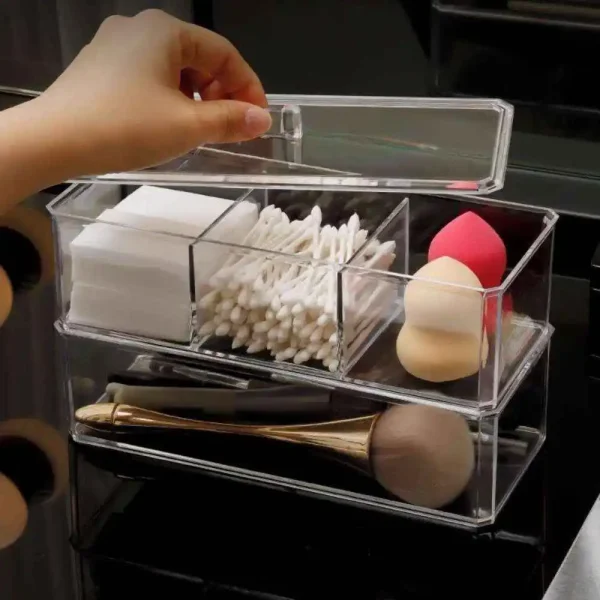 Organizador acrílico de maquillaje de dos niveles con tapa - Imagen 3