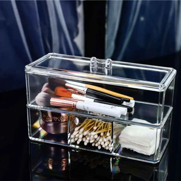 Organizador acrílico de maquillaje de dos niveles con tapa - Imagen 5