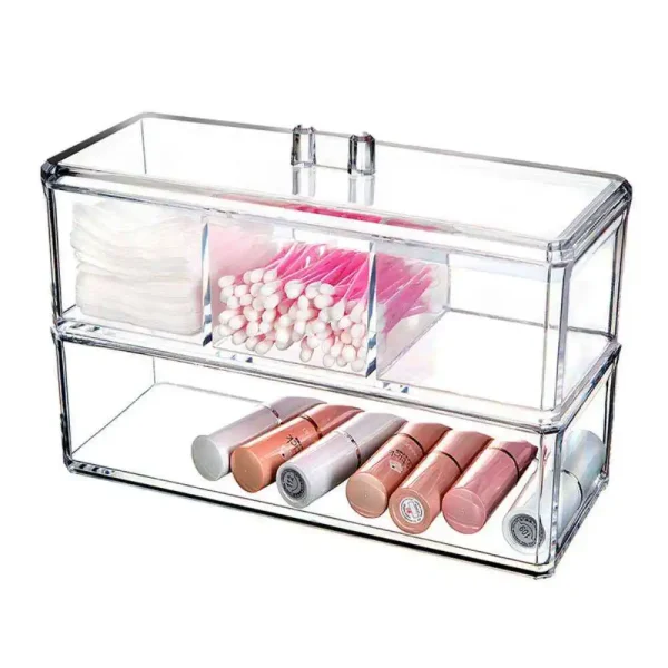 Organizador acrílico de maquillaje de dos niveles con tapa - Imagen 9