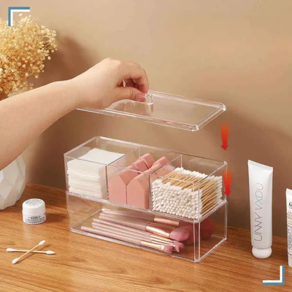 Organizador acrílico de maquillaje de dos niveles con tapa - Imagen 7