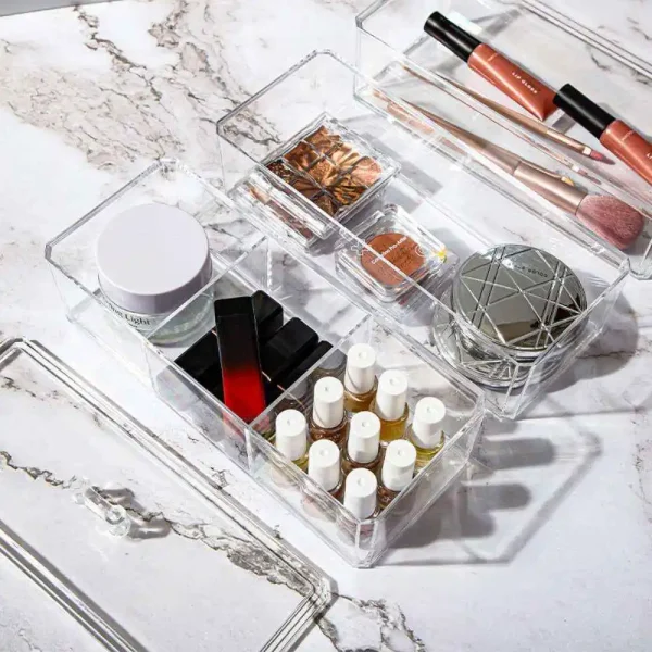 Organizador acrílico de maquillaje de dos niveles con tapa - Imagen 6
