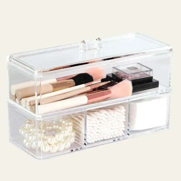 Organizador acrílico de maquillaje de dos niveles con tapa - Imagen 8