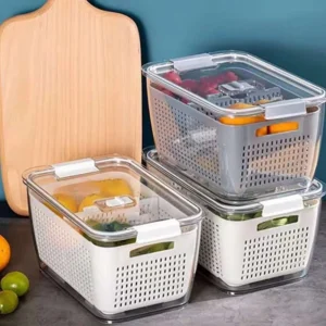 Organizador acrílico de refrigerador para frutas y verduras con bandeja extraíble