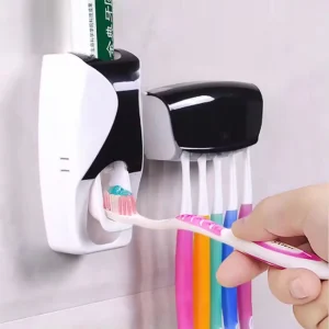 Set de dispensador de pasta + portacepillos Estante de almacenamiento de cepillos de dientes montado en la pared