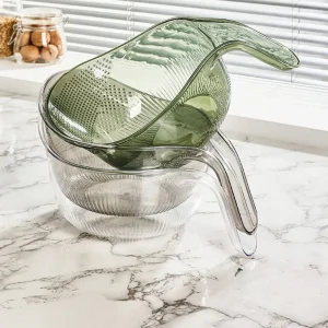 Tazón de drenaje Colador de lavado de arroz para cocina Cesta de drenaje multifuncional para el hogar con mango