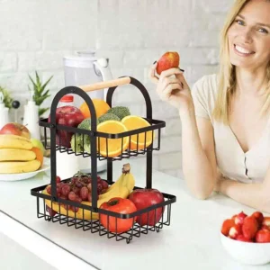 frutero de 2 niveles Curvo Cesta de Almacenamiento de Frutas y Verduras