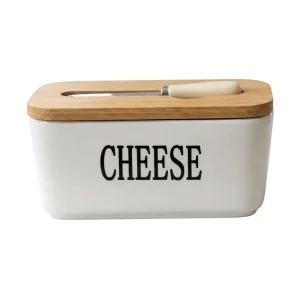 porta queso con tapa de bambu y cuchillo